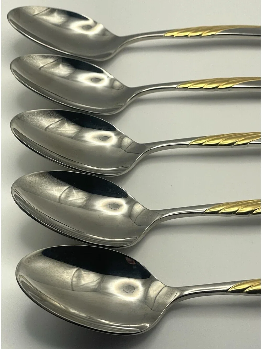 (5) Sasaki WINGS Gold Accent Gerald Patrick Stainless Place Spoon Lot ~ 7 5/8”